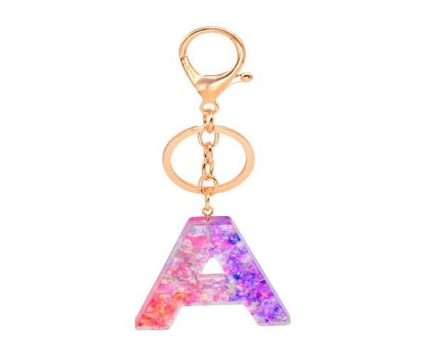 Paillettes 26 Lettres anglaises clés Anneau Keychain Alphabet Glitter LETTER AVEC CLIP MÉTAL COURT SAG PENDANT CORTE CORDS CONDIONNES DE NORIEMENT4441849