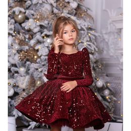 Sequins Robes pour First Communion Kids Performance Performance Wine Red Childre