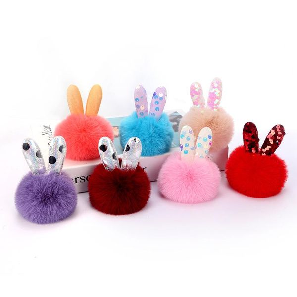 Paillettes Moelleux Porte-clés Fourrure De Lapin Porte-clés En Peluche Boule Porte-clés Mignon Pom Pom Porte-clés Sac Charme Pendentif Bijoux Accessoires