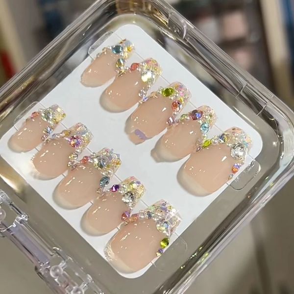 Paillettes de style français diamants colorés à la main faux nail nail art réutilisables