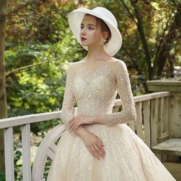 Sequins Jewel Classic Long-Sleeves Appliqued Race met jurken Vintage Ball Jurk trouwjurk op maat gemaakte Vestidos de novia