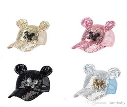 Paillettes enfants chapeaux paillettes bébé casquettes de baseball garçons Snapback Hiphop chapeau été crème solaire casquette maille balle chapeau danse mode brillant Viso6147103