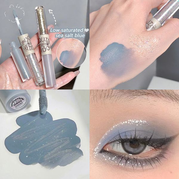 Paillettes liquide fard à paupières paillettes diamant ombre à paupières bâton brillant Double tête bleu rose yeux Contour maquillage outils coréen Comestic