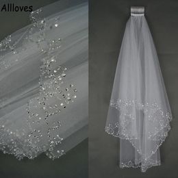 Paillettes Major Perles Voiles De Mariage Pour Les Mariées Blanc Ivoire Deux Couches Accessoires De Cheveux De Mariée Voiles CL1107