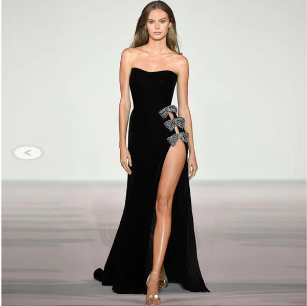 Black Sexy Bow Tie Femme Dame Robe sexy un soir Soirée Night Club Club Fashion Bodycon maxi Long Paris Robes 5018