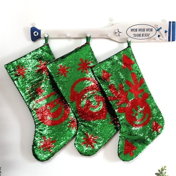 Séquins Chaussettes Réversibles Christmas Décoratif Décoratifs Chaussettes de Noël Cadeau Candy Stockage Stocker Arbre De Noël Pendentif Ornement Grossiste en gros