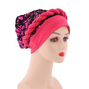 Pailletten Tulband Gevlochten Cap Vrouwen Klaar Hoofd Wrap Afrikaanse Auto Geles Aso Oke Headtie Al Gemaakt Headties Motorkap Hoed moslim Hijab