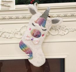 Paillettes Unicorne Grande décorations de bas de Noël Couleur Tissu penseur Opp Package Gift Sac Fashion avec divers motifs 15 8JF7749409