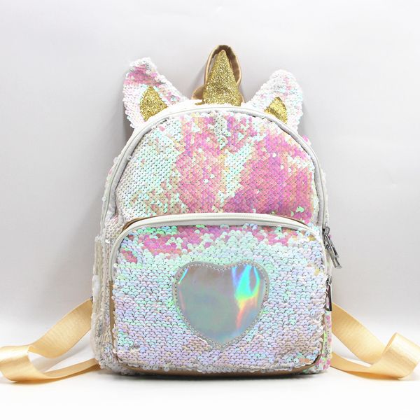 Paillettes licorne épaules sac à dos dessin animé doré argent filles sac à dos belle paillettes filles sacs à bandoulière cartable 2 couleurs