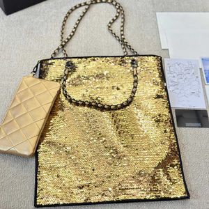 Pailletten vrouwen ontwerper TOTE Tas Bling Bling Gold Metal Hardware Matelasse Chain Grote capaciteit Schouder Jumbo Handtas Mode Turn Sacoche Dot Wallet 240515