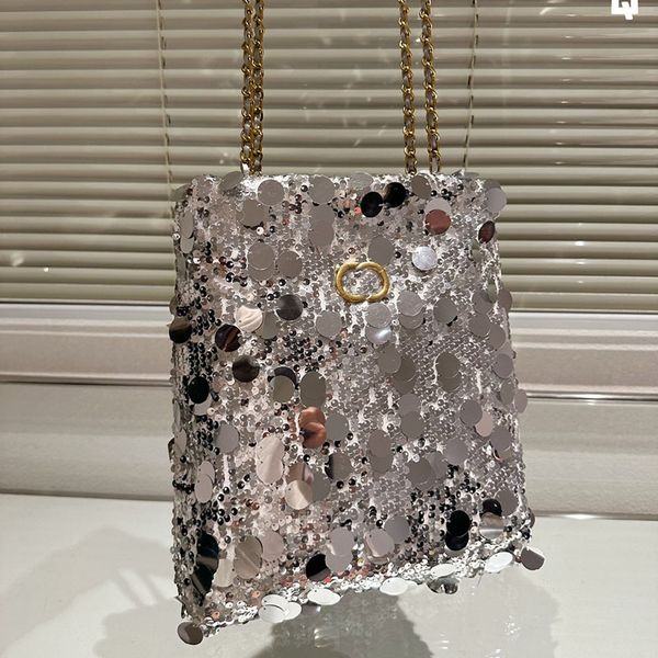 Paillettes Femmes Designer Sac Fourre-Tout Bling Bling Or Métal Matériel Matelasse Chaîne Grande Capacité Épaule Jumbo Sac À Main Mode Bourse Sacoche Dot Portefeuille 26x30cm