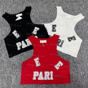 Pailletten Vrouwen T-shirt Sexy Cropped Tank Tops Brief Mouwloze Gebreide Tanks Zomer Rood Wit Zwart Vest3544