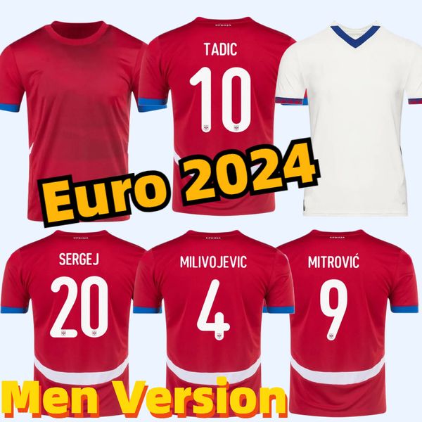 Serbie Soccer Jersey 2024 Euro Cup Milivojevic Mitrovic Tadic Sergej 24 25 Home Red Away White Football Shirts Adult Kids Kit