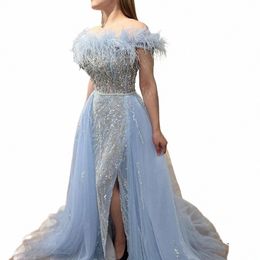 Serene Hill Blue Feather Mermaid Overskirt Evening Dres Elegante feestjurken 2023 voor vrouwen bruiloftsbetrokkenheid DLA72061 94JS#