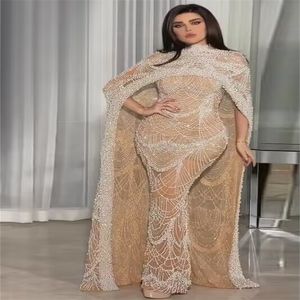 Serene Hill – robe de bal de forme sirène, couleur chair, longue Cape, tenue de soirée de luxe, pour femmes, dubaï, arabie saoudite, 2023