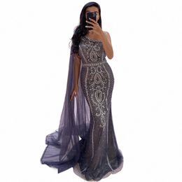 Serene Hill Grey Sirène Elegant Cape Sleeves Evening Dres Gowns One épaule Luxury perle 2024 For Women Party LA71270 F45I #