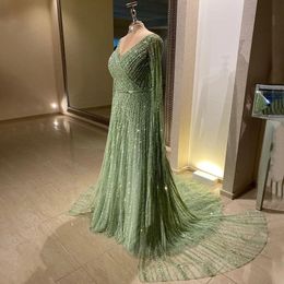 Serene Hill menthe Cape manches une ligne perlée luxe Dubai robes de soirée longues robes de célébrité pour femme fête LA71865 240116