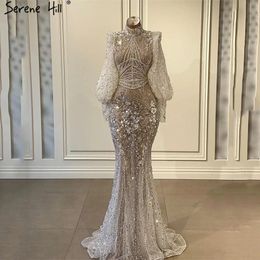 Serene Hill – robe de soirée de forme sirène, argentée, luxueuse, manches longues, perlée, élégante, pour femmes, LA71036, 2024, 240313