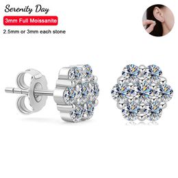 Sérénité jour réel D couleur 2.5mm m boucles d'oreilles complètes pour les femmes 100% S925 plaque en argent Sterling Pt950 bijoux fins 240131