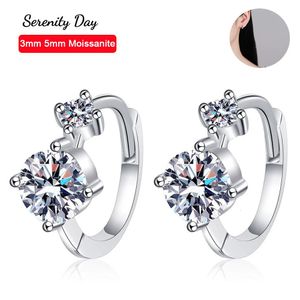 Sérénité jour réel D couleur 3mm 5mm boucle d'oreille cerceau complet pour les femmes 100% S925 plaque en argent Sterling Pt950 bijoux fins cadeau 240227