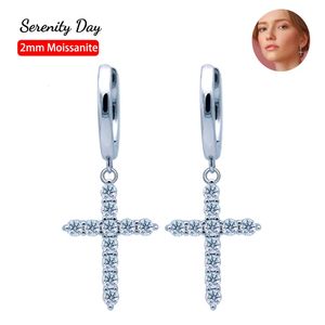 Serenity Day S925 placa de plata esterlina Pt950 D Color 2mm pendientes con colgante de cruz hebillas para mujer Stud para venta al por mayor 240112