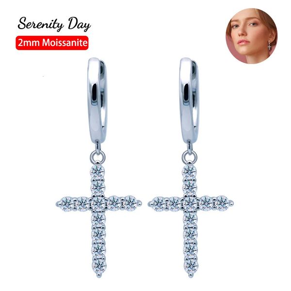 Serenity Day – boucles d'oreilles en argent Sterling S925, plaque Pt950 D, couleur 2mm, pendentif croisé, boucles pour femmes, vente en gros, 240112