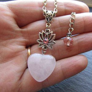 Sereniteit roze kwarts hart ketting, lotusbloem, hart ketting, roze quartz ketting, verjaardagscadeau, valentijn geschenk, hart hanger G1206