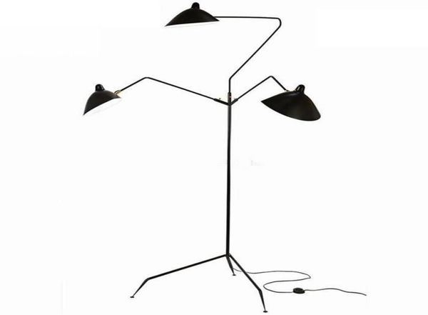 Serge Mouille Lampadaire à 3 bras nordique noir sur pied pour canapé, fond mural, chambre à coucher, bureau, loft, salon, support en fer i7887222