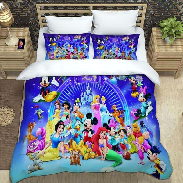 Juego de cama de tres piezas con estampado bonito de dibujos animados, artículo de moda para camas, fundas de edredón y fundas de almohada para niños o adultos