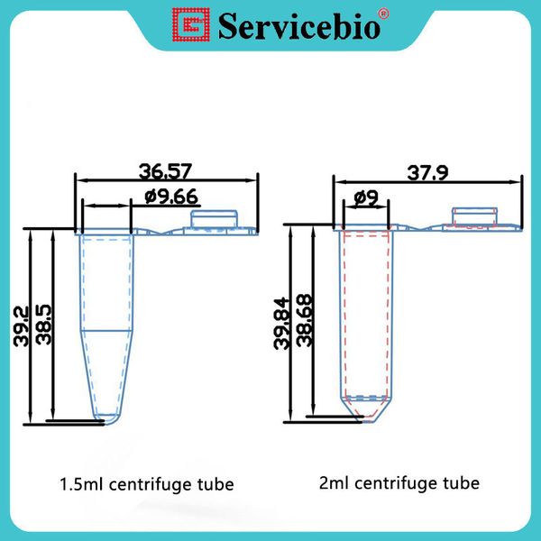 ServiceBio Centrifuge Tube 1.5/2ml (estéril y sin enzimas) paquete individual, 18000 g de fuerza centrífuga, material de polipropileno