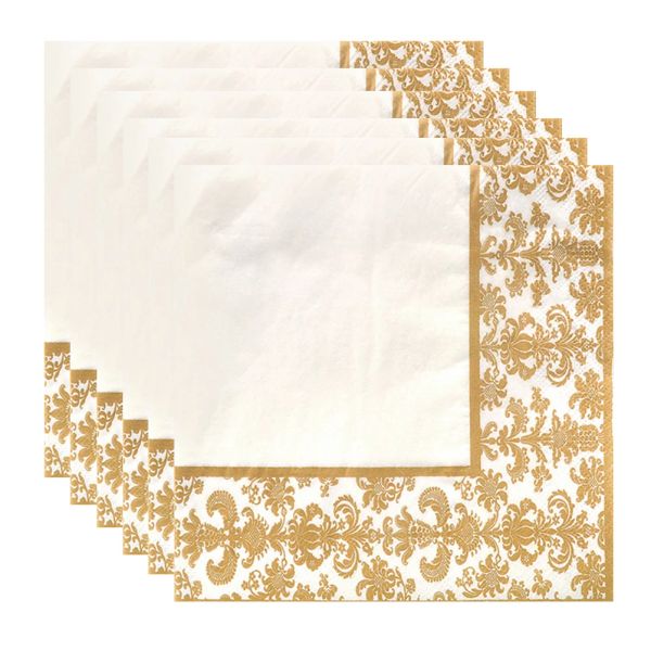 Serviettes 100pcs Impresión de oro Papel de servilleta desechable Impreso para restaurante y hotel (dorado + blanco)