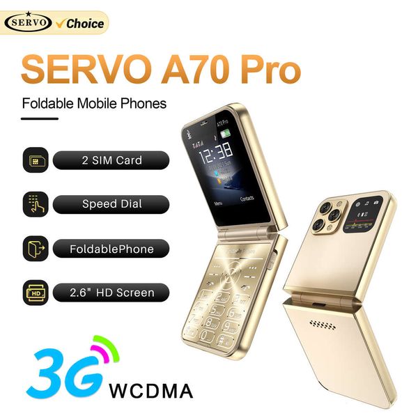 Servo A70 Pro 2 SIM Card Flip Téléphone 3G WCDMA NOUVEAU BOUTON PUST SPEED SPEED CALLULER MP3 FM TORCH LISTE BLACK PILLES