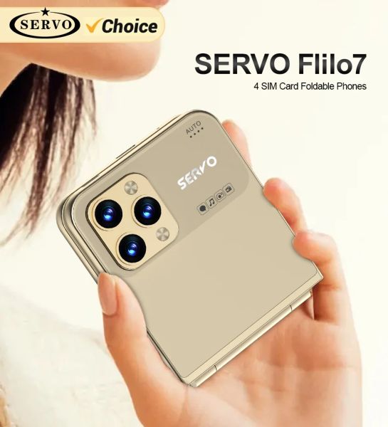 Servo Flolo7 Fashion Flip Mobile Phone 4 Sim 2,6 pouces écran automatique Auto Record Speed Speed Magic Voice Blacklist Téléphones Type-C