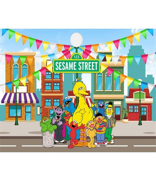 Sesame Street Birthday Party Themed The Fteardp Flags colorés Elmo World Baby Children Children Po Booth Back