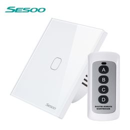 SESOO Remote Regeling Switch 123 Gang 1 Way Smart Wall Touch Light LED -indicator Crystal getemperd glas Paneel Y200407