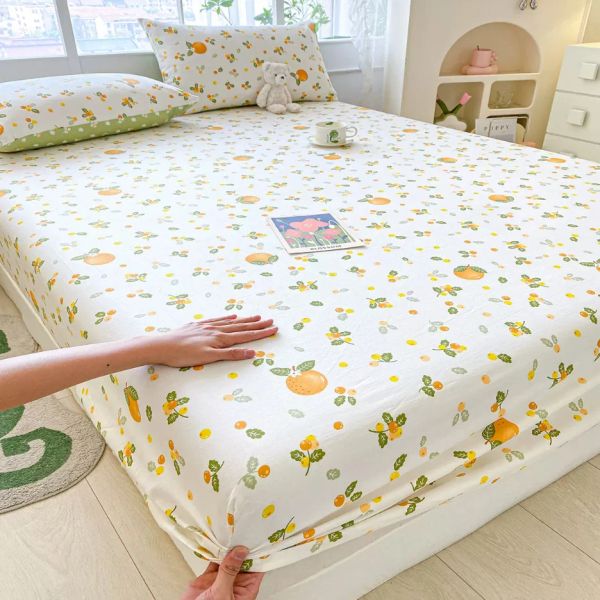 Ensemble 100% coton drap-housse élastique + 2 taies d'oreiller maison hôtel drap de lit protecteur de couverture de matelas enfants adultes couvre-lit B99H