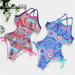 Set 1114 jaar Teenager Girl One Piece Swimsuit Print Child Girl Bathing Suits Monokini Bandage Children Swimwear Kids Swim Wear