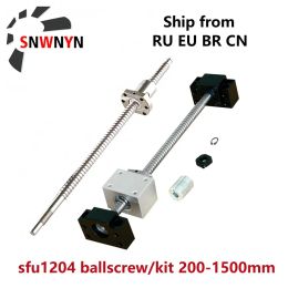 Stel 12 mm ballscrew/sfu1204 kogelschroefkit 2001500 mm met ballnoot + bfbk10 + 1204 moerbehuizing + koppeling D20L25 voor CNC 3D -printer