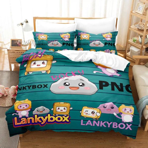 Ensemble 2022 Kawaii Lankybox Liberge Single Twin Full Full King Size Bed Set Aldult Kid Bedroom Duvetcover Set 3d Cover Cover Set Rideaux