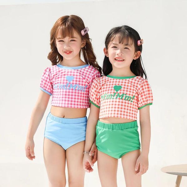 Ensemble 2022 Enfants Plaid Maillot de bain Filles Maillot de bain Enfant Séparé Mignon Enfant Maillots de bain Taille Haute Maillots De Bain 2 Pièces Maillots De Bain