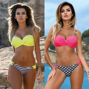 Ensemble 2023 Push Up Bikinis Bandeau à armatures maillot de bain deux pièces rétro Vintage short froncé maillot de bain été plage Biquini