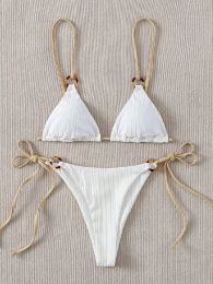 Set 2023 Sexy Bikini Set mignon d'anneau blanc blanc Plain Linked Spaghetti S2