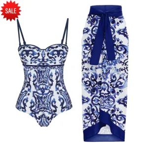 Set 2024 Vintage Women Swimwear One Piece Swimsuit Set Luxury Tankini Sexy Beach Wear Traje de baño con estampado floral Bikini Tankini