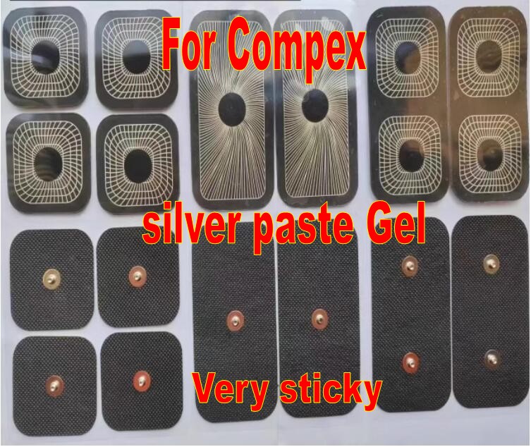 Set da 24 pezzi Nuovo elettrodo nero riutilizzabile per stimolatore muscolare TENS EMS Compex con pellicola color argento