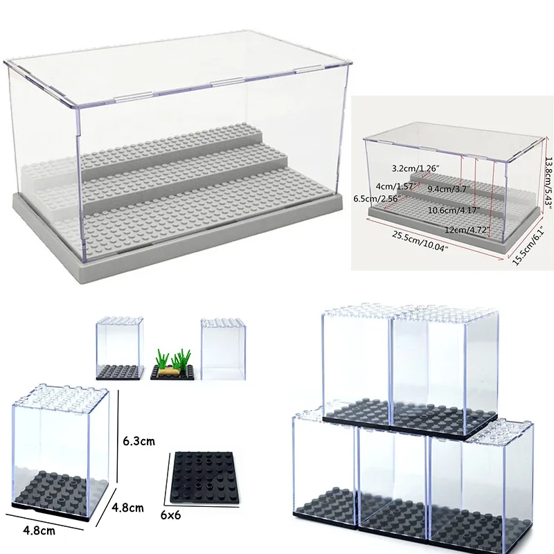 مجموعة 3 خطوات عرض مقاوم للغبار مربع بناء لبنة الشاشة خزانة الغبار Acrylic Acserbly LEDUO مربع الشكل Plexiglass Showcas