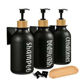 Zet 300/500 ml badkamer dispenser shampoo en conditioner douche zeep fles apotheker lotion wandmontage bamboe pomp zeep dispenser