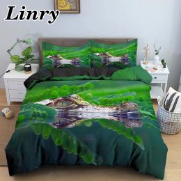 Conjunto 3D Crocodile Cambas de ropa de cama estampadas Cubierta de edredón de animales Cubierta de edificio de la cama verde Cortinas de ropa de cama de ropa de cama de lujo.