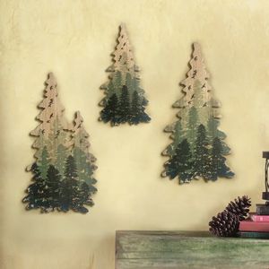 Ensemble/3 pièces, décorations murales d'arbre de Noël en bois, décoration murale en bois, peintures murales en bois, buissons en bois, décorations murales d'arbre de Noël