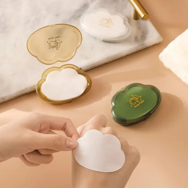 Réglez les comprimés de savon en boîte je voyage 50pcs Papier à main portable de petits comprimés de savon mini-salon de salle de bain salle de bain