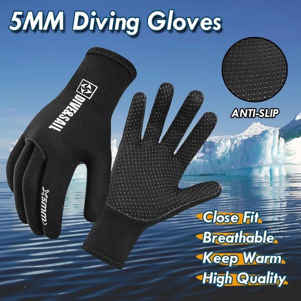 Ensemble de gants de natation anti-rayures en néoprène de 5 mm pour hommes et femmes, garde au chaud en hiver, pour la pêche, le kayak, le surf, la chasse sous-marine